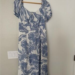 Blue Floral Puff-Sleeve dress